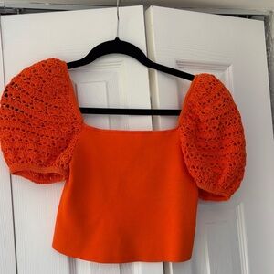 Alice + Olivia Orange Crochet Puff Sleeve size XS